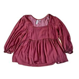 Anthropologie Dolan Brown Square Neck Babydoll Peplum Top | Size M | Boho